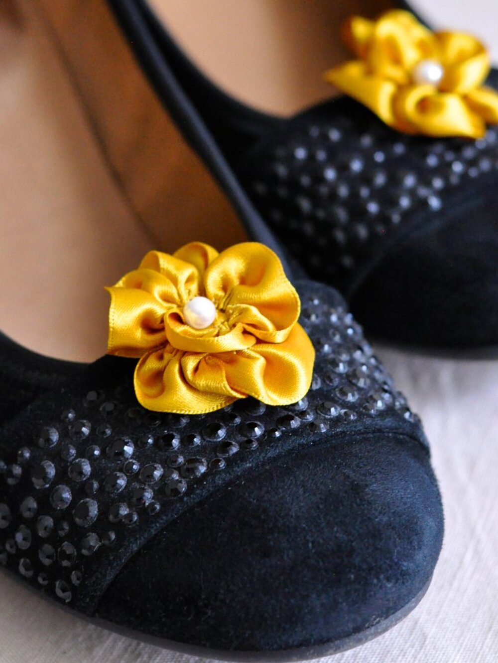 Handmade Yellow Ribbon Flower Shoe Clips